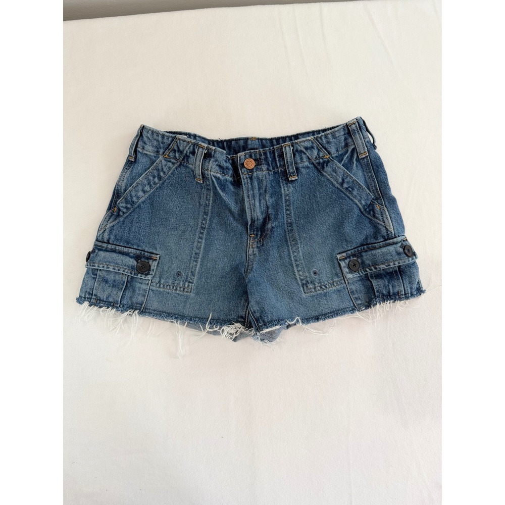 Gap Denim Cargo Shorts Women 25 0 Blue Raw Hem Utility y2k Festival Boho